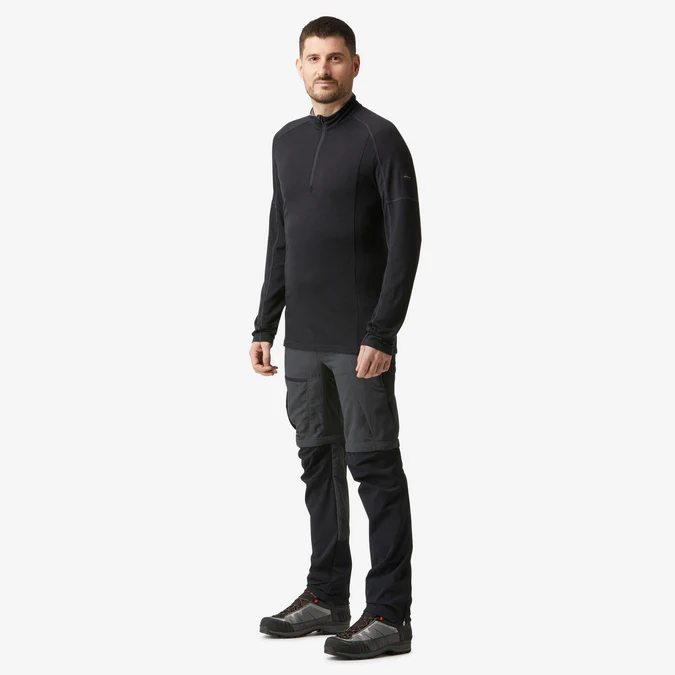 Decathlon Forclaz - Camiseta de manga comprida Forclaz para mochileiros de montanha, em lã merino, com gola com zíper - MT500