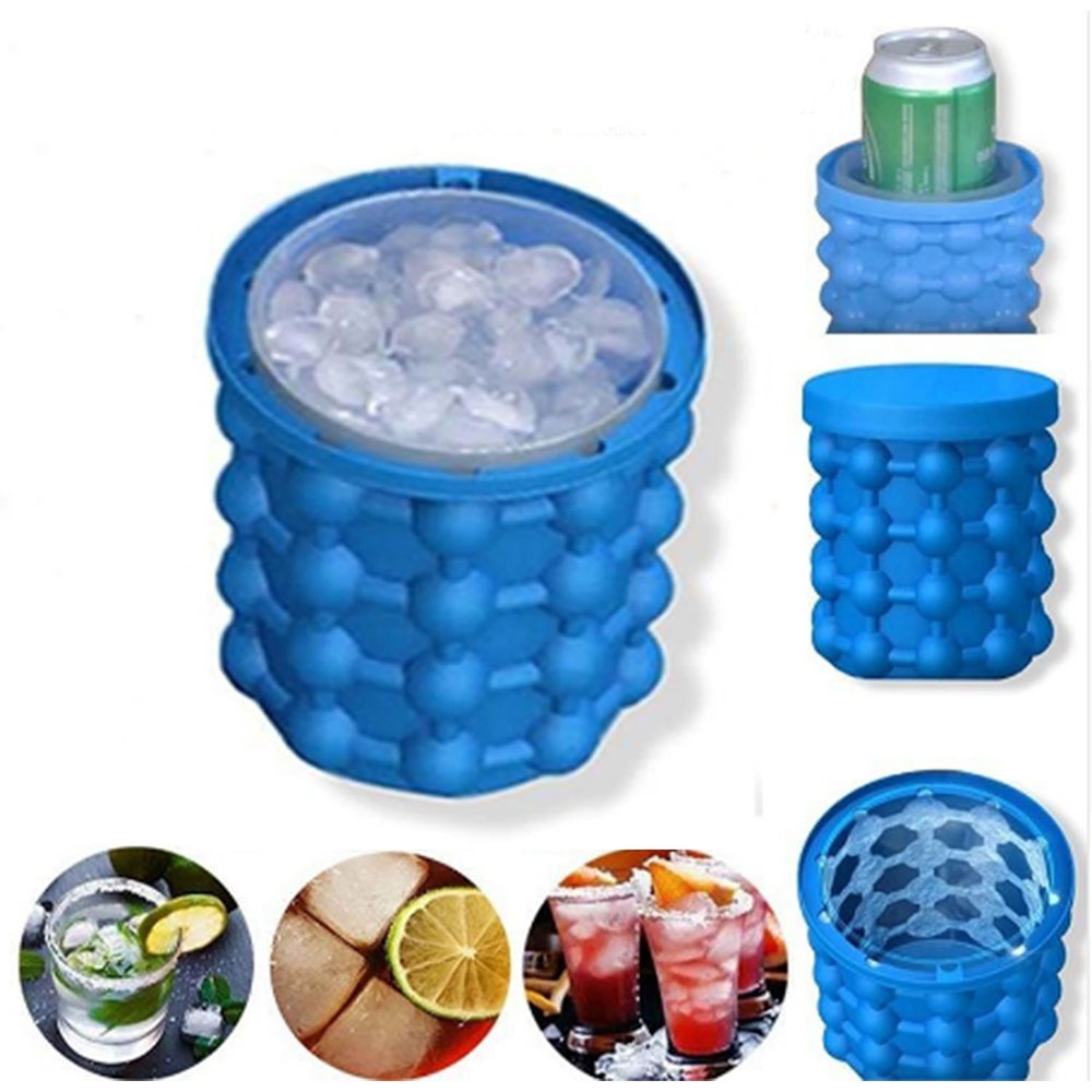 2in1 Silikon Eiswürfel Form Ice Cube Maker Eisbehälter mit Deckel - Blau