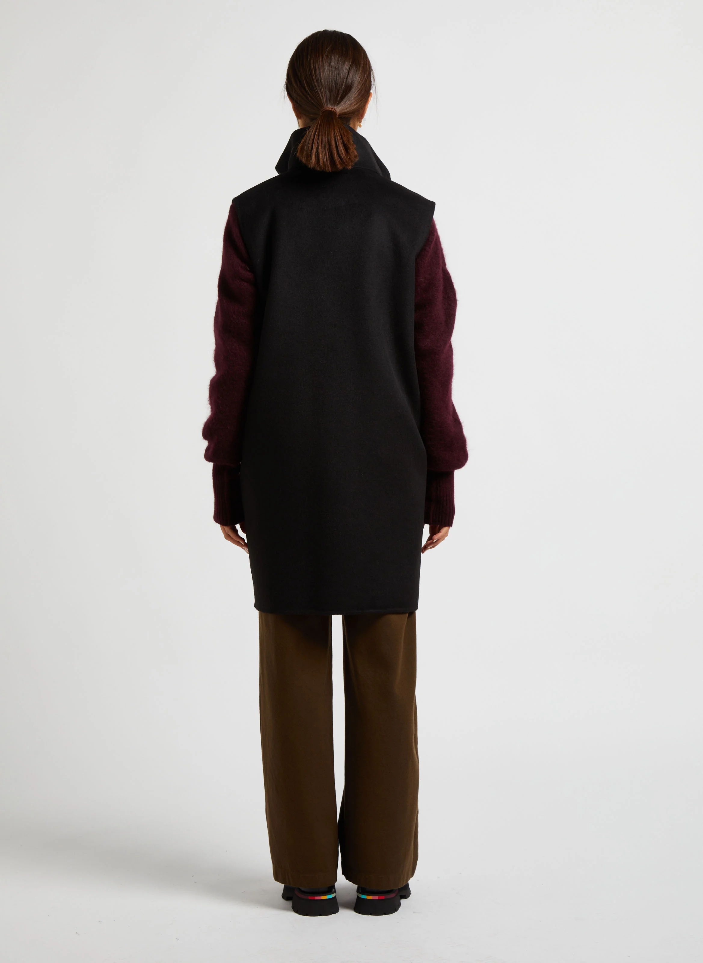 Pantalon large en laine et coton| Vert