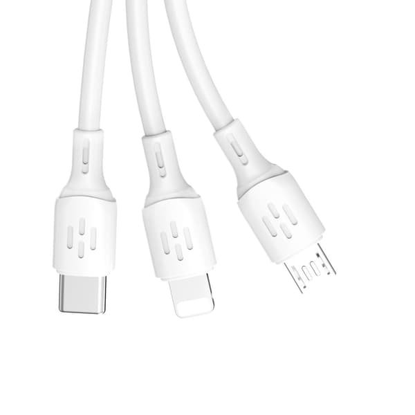 3-i-1-kabel USB-A til USB-C mikro-USB iPhone Lightning 480 Mb/s 1,2 m hvit