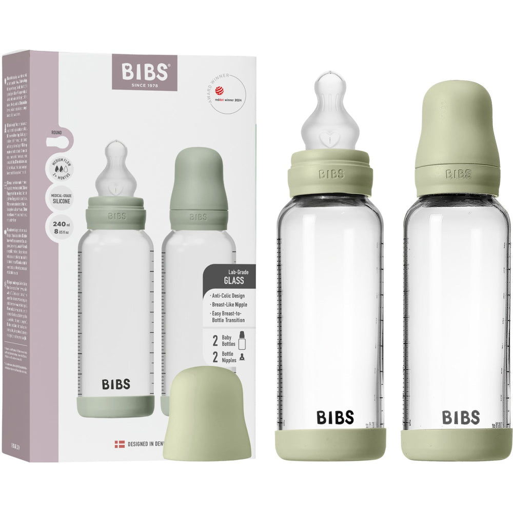 Køb Bibs Sage Glass Baby Flaske Round Silikone 2-Pak 240 Ml Medium Flow