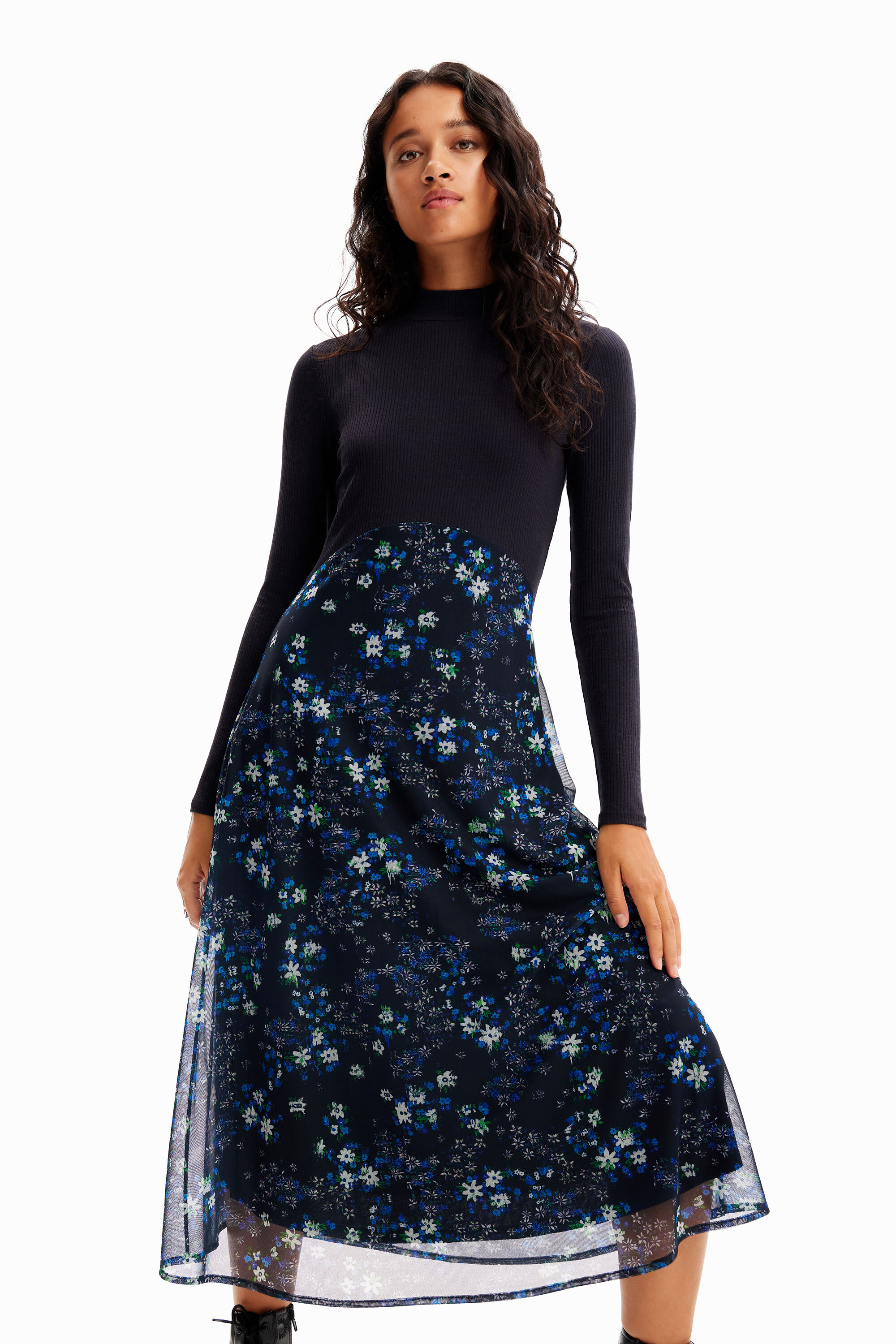 Robe midi combinée fleurs