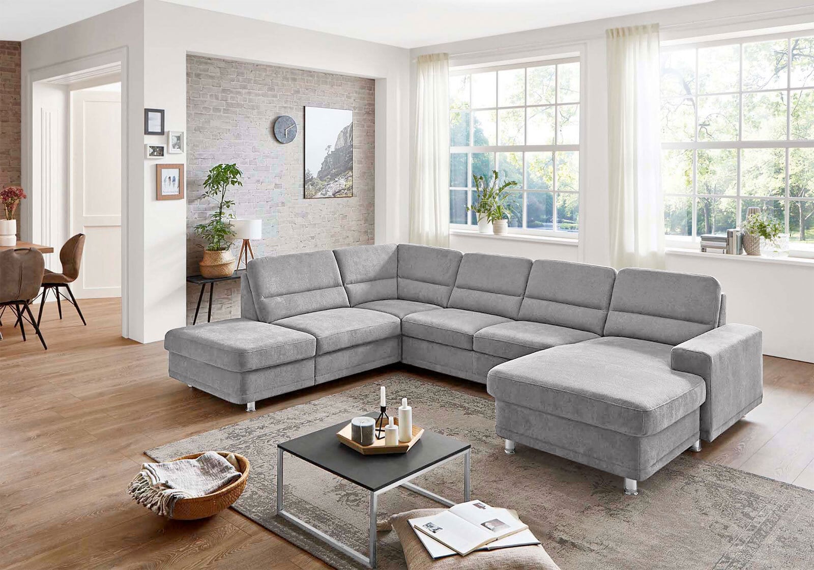 SYSTEMPOLSTER Wohnlandschaft 234 x 311 x 166 cmStoffbezug silver