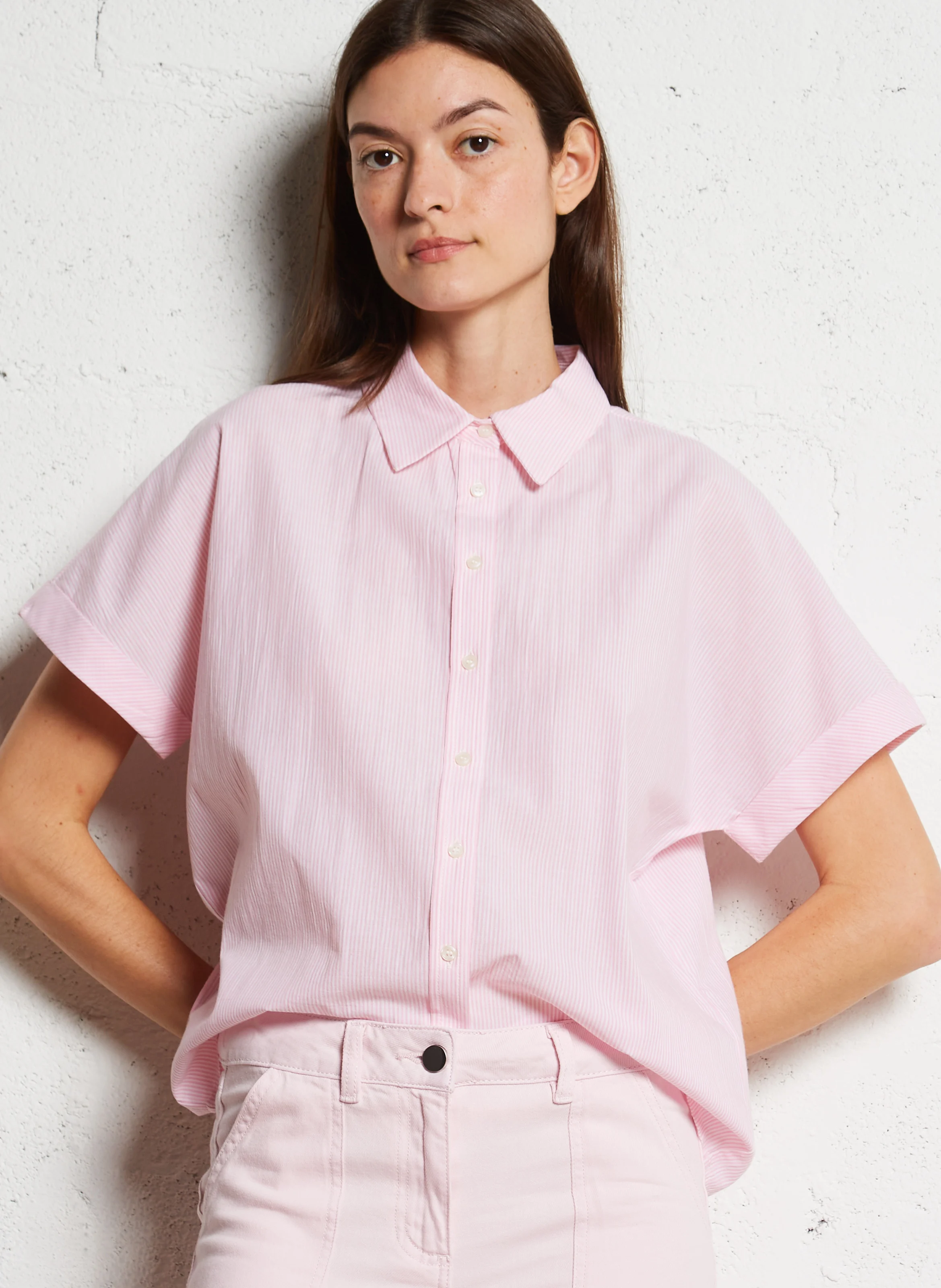 BRITNEY - Chemise col classiqueen coton | Rose