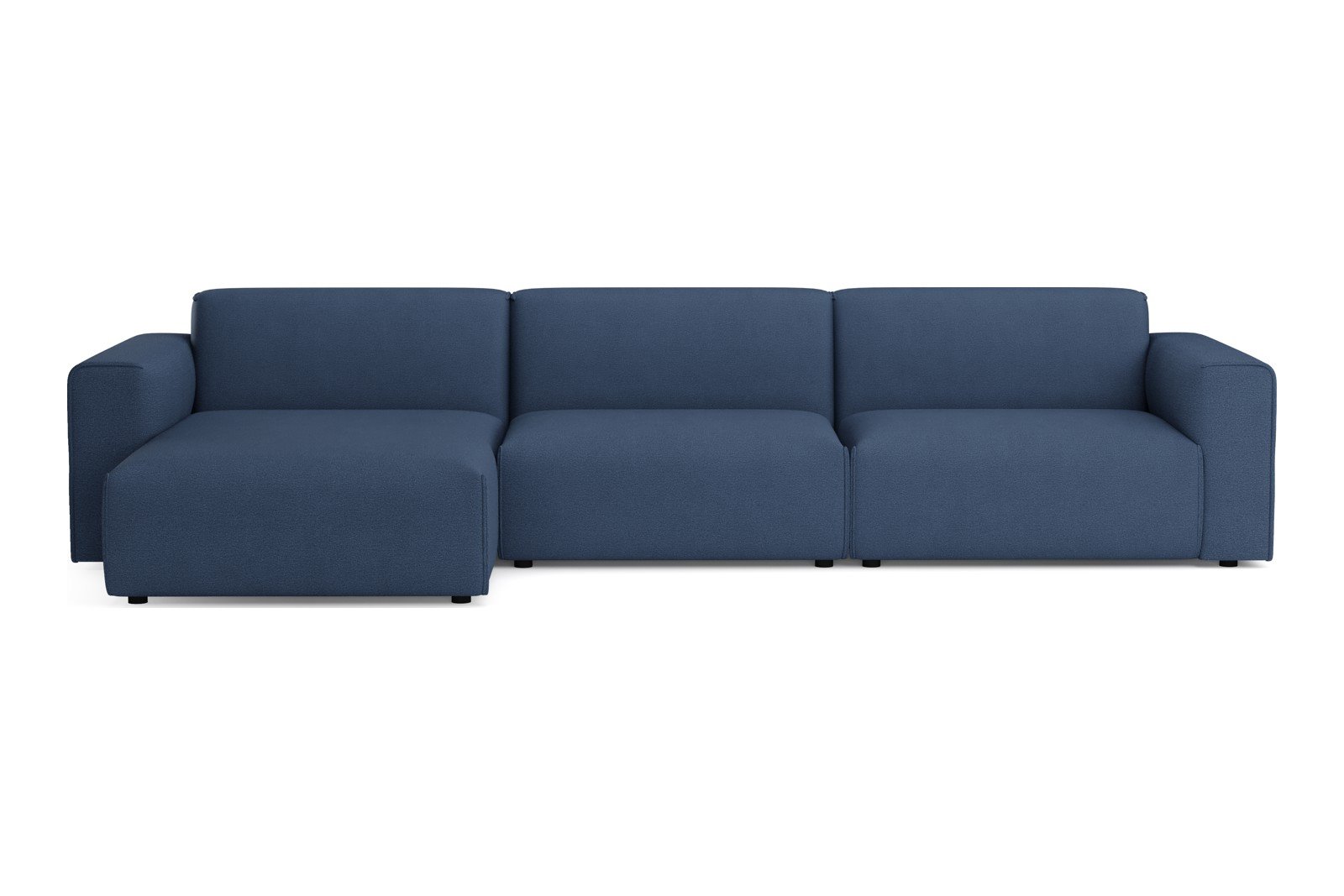 Monaco Lux 3-seter med XL sjeselong venstre Tekstil Brego 86 Blue med sorte ben. Lux komfort.
