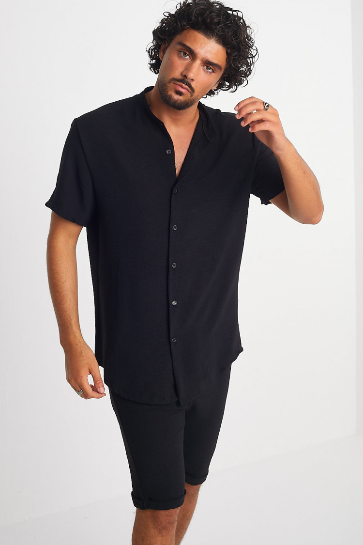 Ensemble 2 pièces chemise + short noir en voile