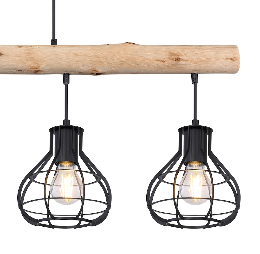 CLASTRA Pendellampe schwarz 15388-4H, B/H/T: 90 x 120 x 18 cm, Metall, Holz