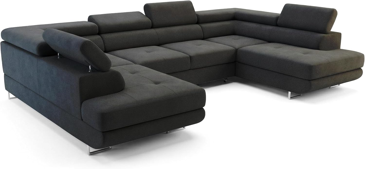 Ecksofa mit Schlaffunktion Big PASTI U-Form, Sofa Couch mit Bettkasten, 3-Sitzer Eckcouch, Schlafsofa für Wohnzimmer, Big Sofa Couch mit Schlaffunktion (Pet Friendly Edition Anthrazitgrau)
