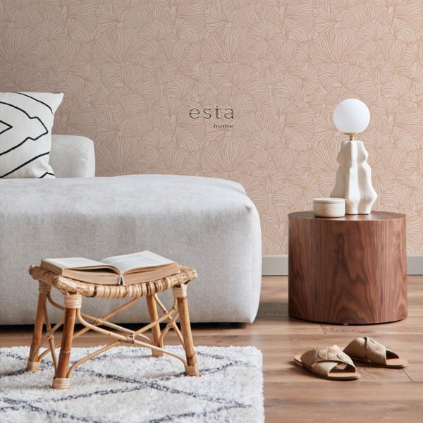Estahome Ginkgo Bladeren Behang II - 0,53 x 10,05 m - Licht Terracotta