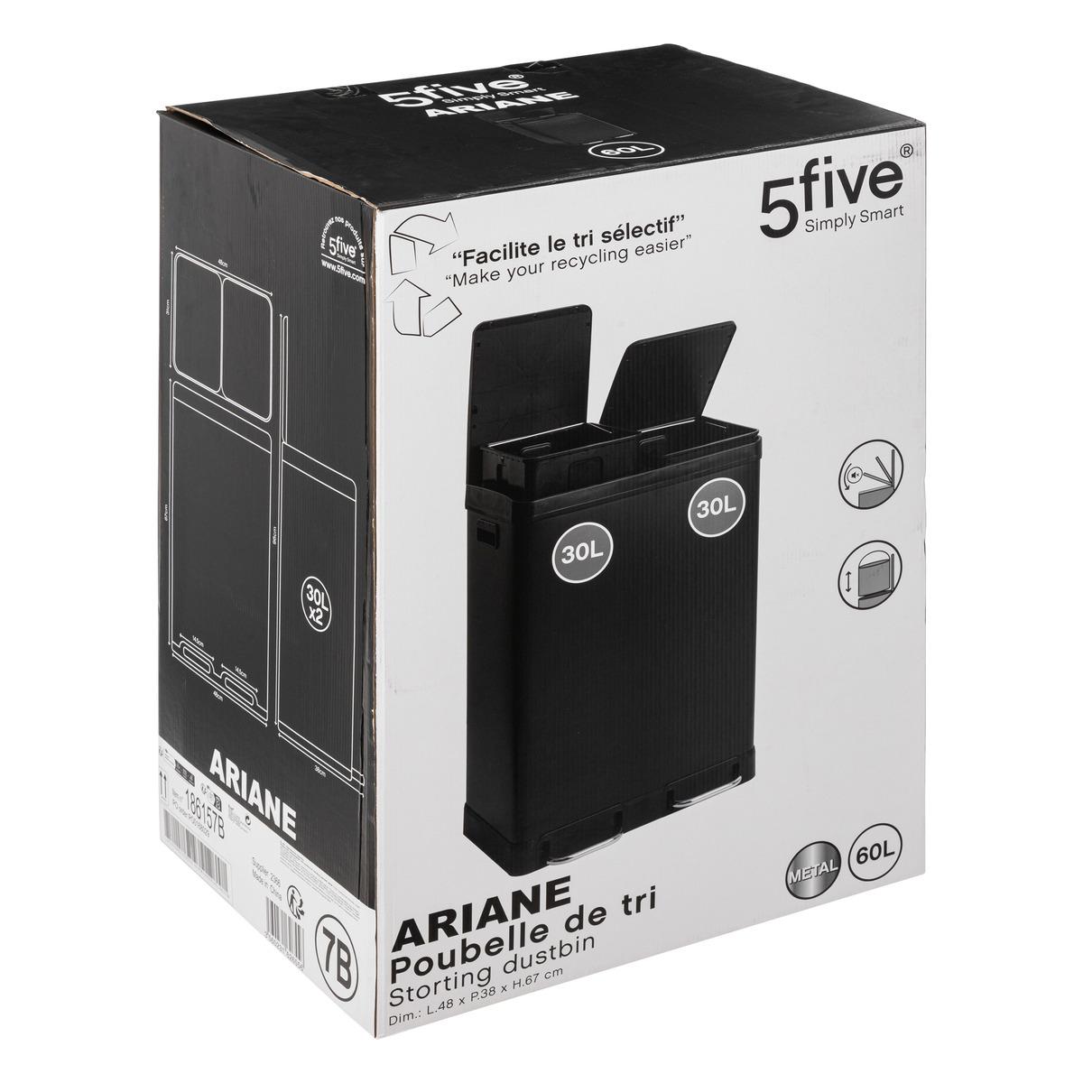 POUBELLE DE TRI A PEDALE ARIANE 2 X 30L METAL NOIR
