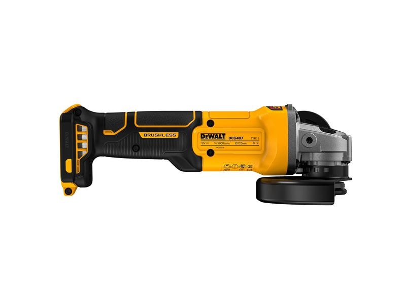 DEWALT Winkelschleifer 18 V DCG407N-XJ Ohne Akku 125-mm-Akku-Winkelschleifer mit bürstenlosem Motor und variabler Drehzahl