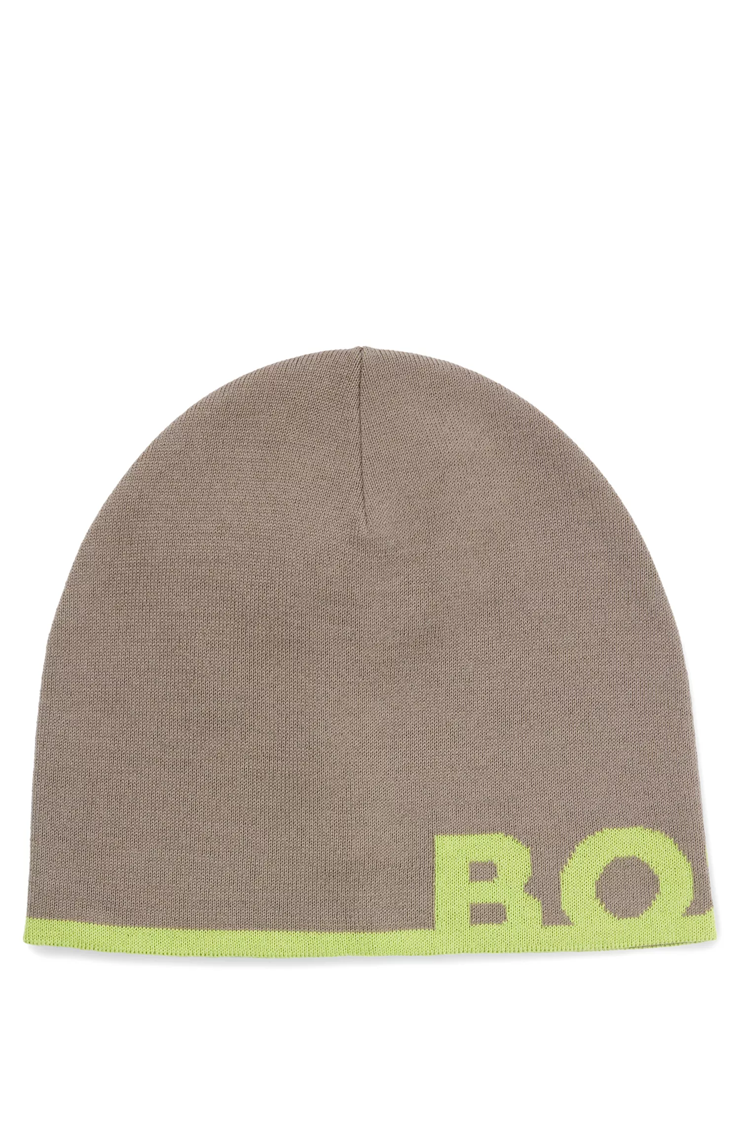 Gorro verde BOSS com logotipo em mistura de lã.