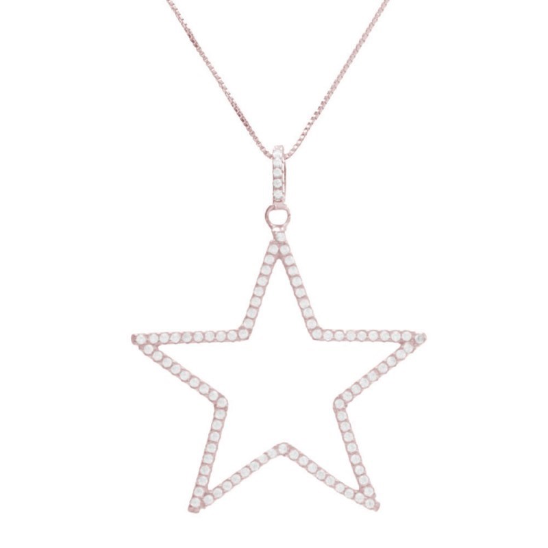 Collier Argent 925/000 Rose Gold - Etoile Pavée de Zirconiums