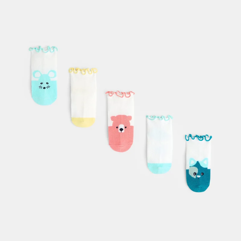 Socquettes bords festonnés (lot de 5) bleu bébé fille Rose