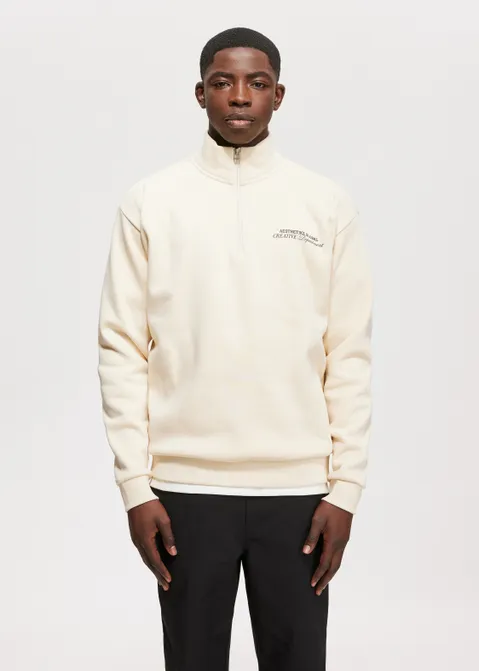 Half zip sweater met tekst off-white (CREME)