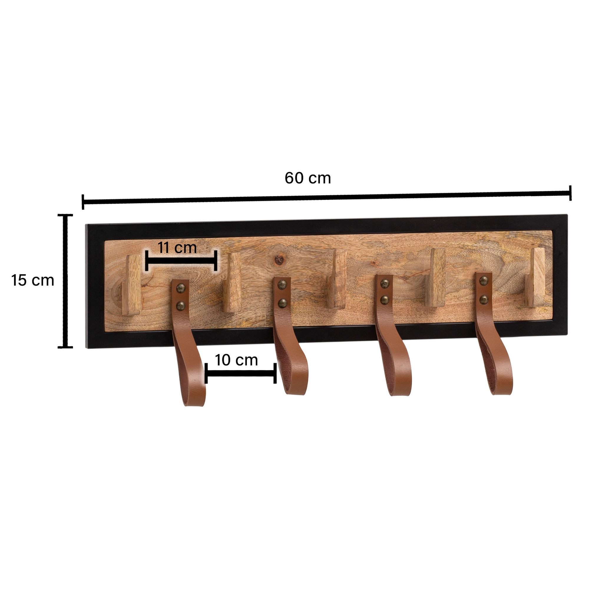Wandgarderobe FineBuy Hakenleiste Holz Echtleder 60 cm Garderobe Flur Metall