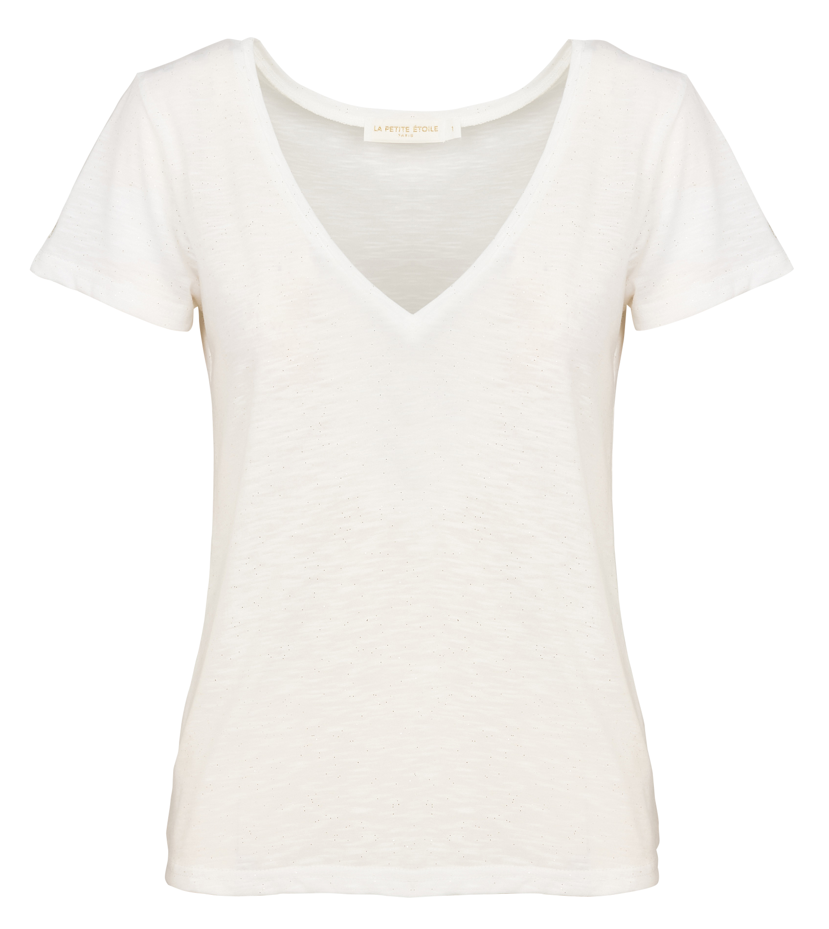 ELVIE - Tee-shirt col V droit pailleté | Blanc