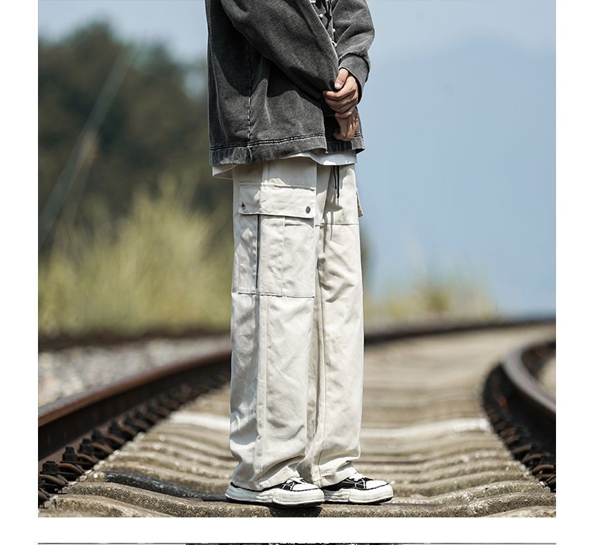 Plummie - Mid Rise Plain Wide Leg Cargo Jeans