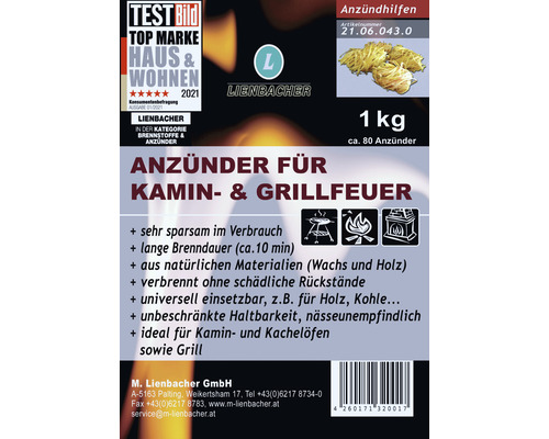 Aanmaakblokjes voor open haarden en barbecues, Lienbacher, vanaf 6 x 1,0 kg, ca. 80 stuks