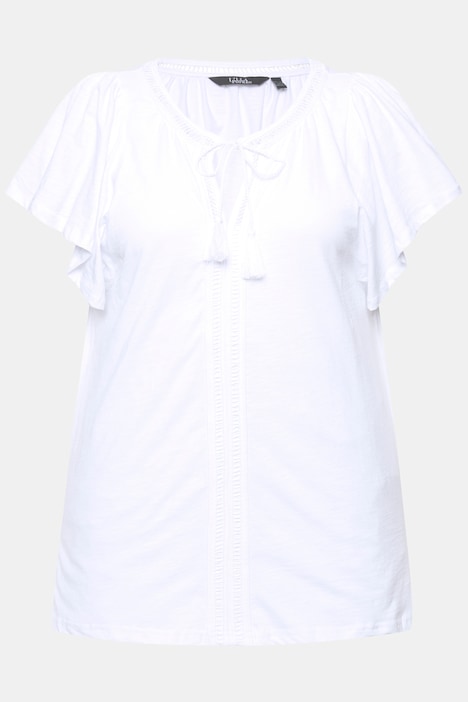 T-Shirt, Zierlitze, Tunika-Ausschnitt, Flügel-Halbarm
