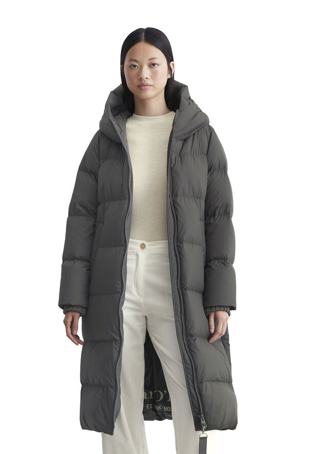 Marc O’Polo Water Repellent Down Puffer Coat, with hood, side slits Light graphite