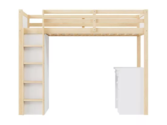 Lit superposé enfant 90 X 200 cm, avec armoire de rangement et bureau d'ordinateur, couleur bois originale