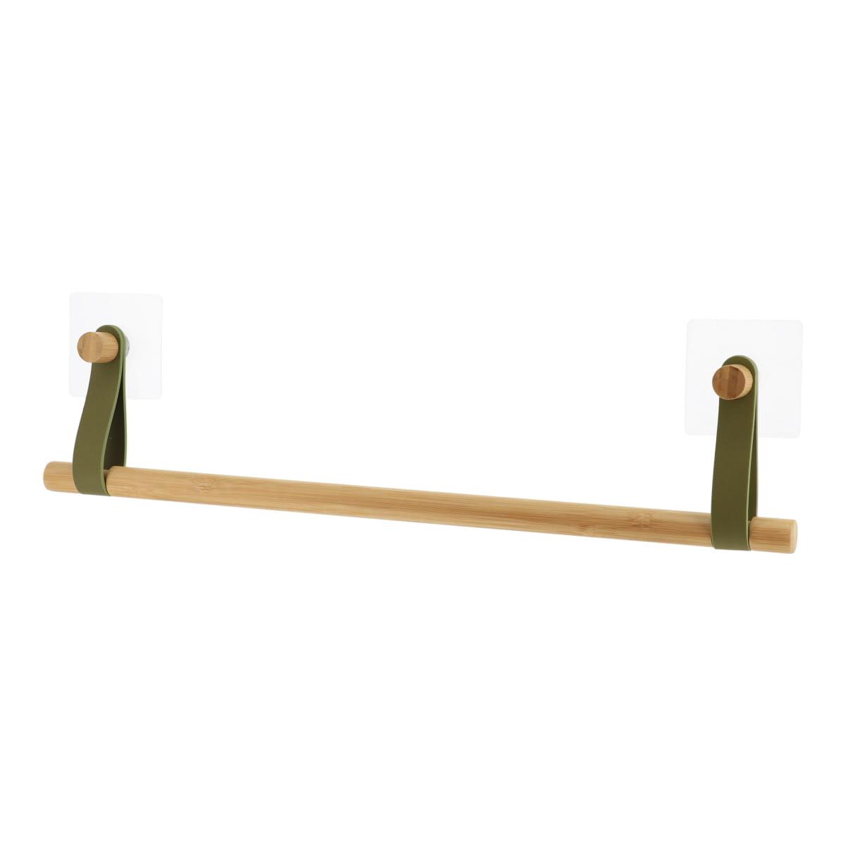 PORTE SERVIETTES 1 BARRE AVEC LANIERES KAKI BAMBOU