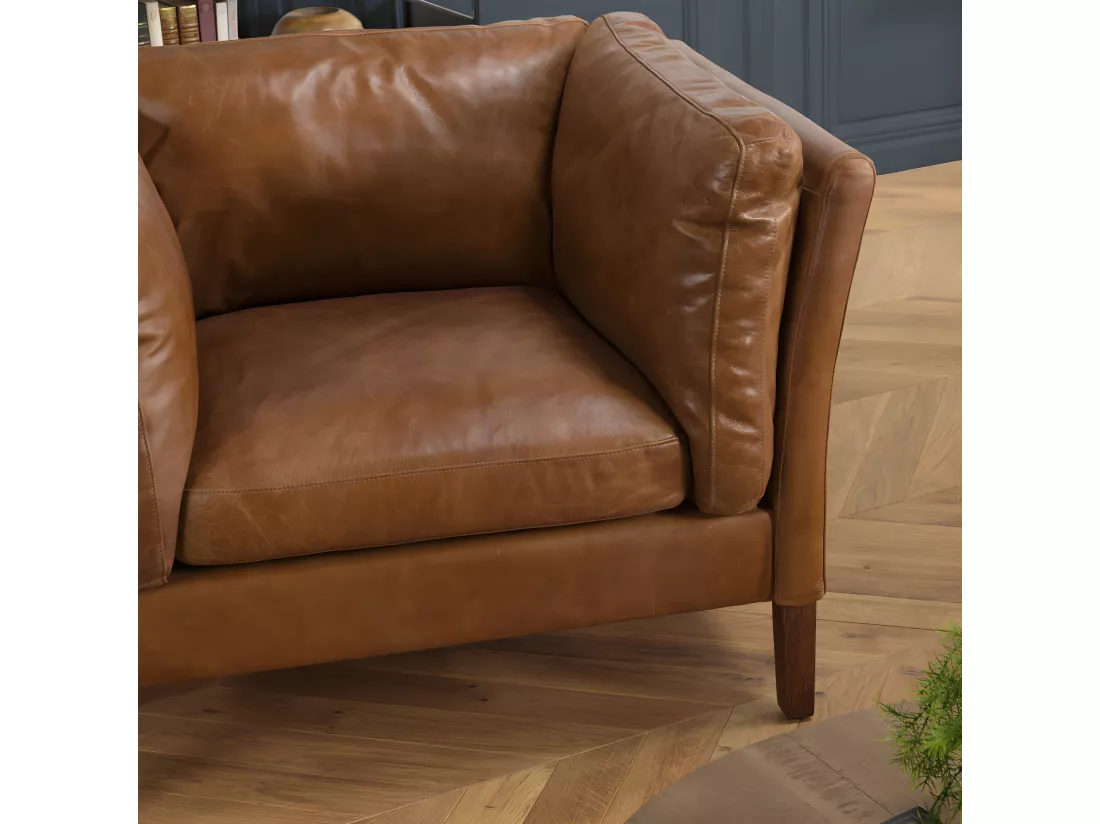 GASTON - Fauteuil marron MILANO vintage cuir 1 place pieds bois