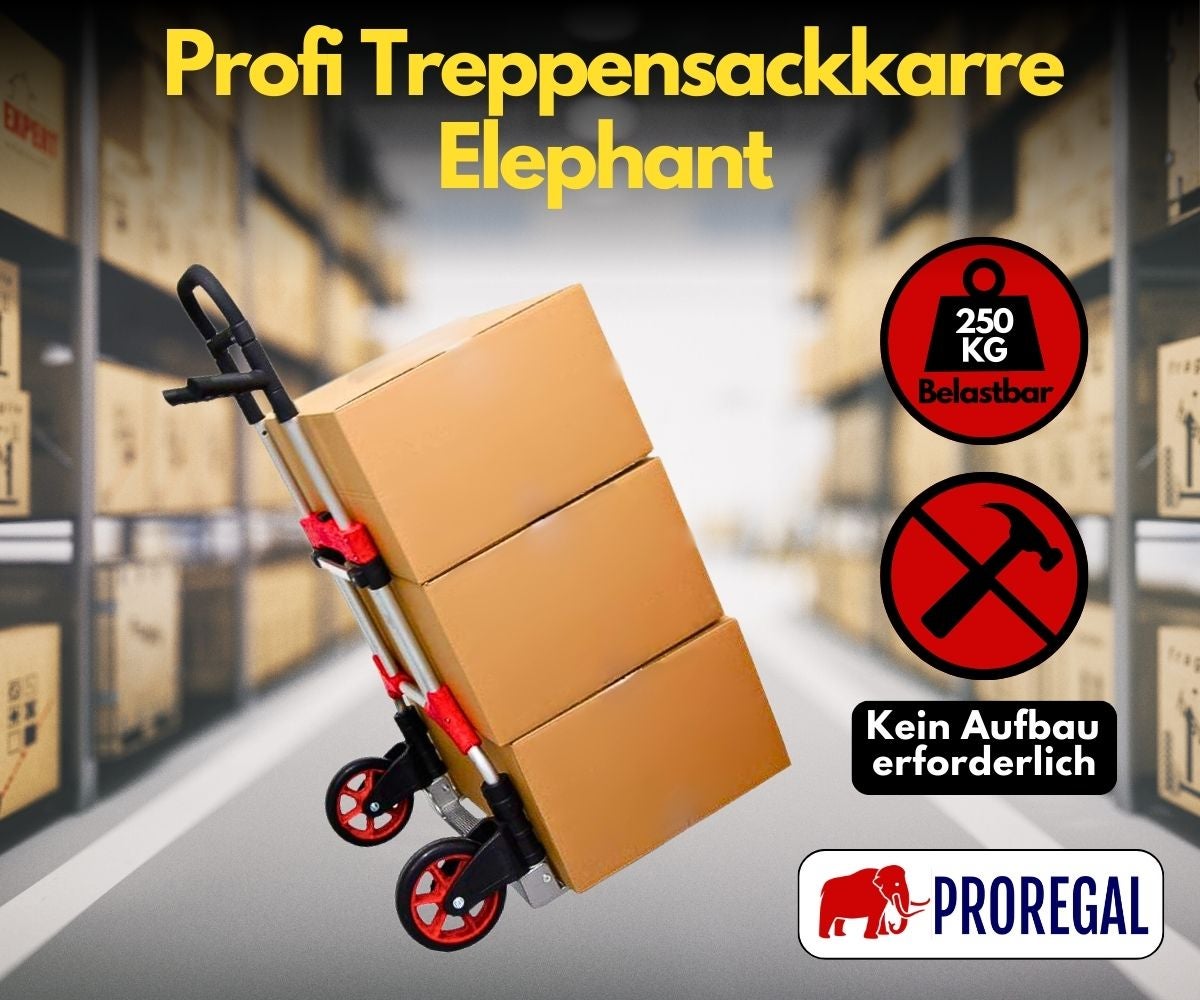 PROREGAL Opvouwbare professionele handwagen ELEPHANT HxBxD 112 x 60 x 61 cm Draagvermogen 250 kg Ergonomische handgrepen TPR rubberen wielen Zwart-Rood-Zilver