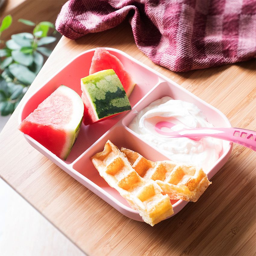 Set repas compartimenté en silicone avec ventouse - Rose - Ecru