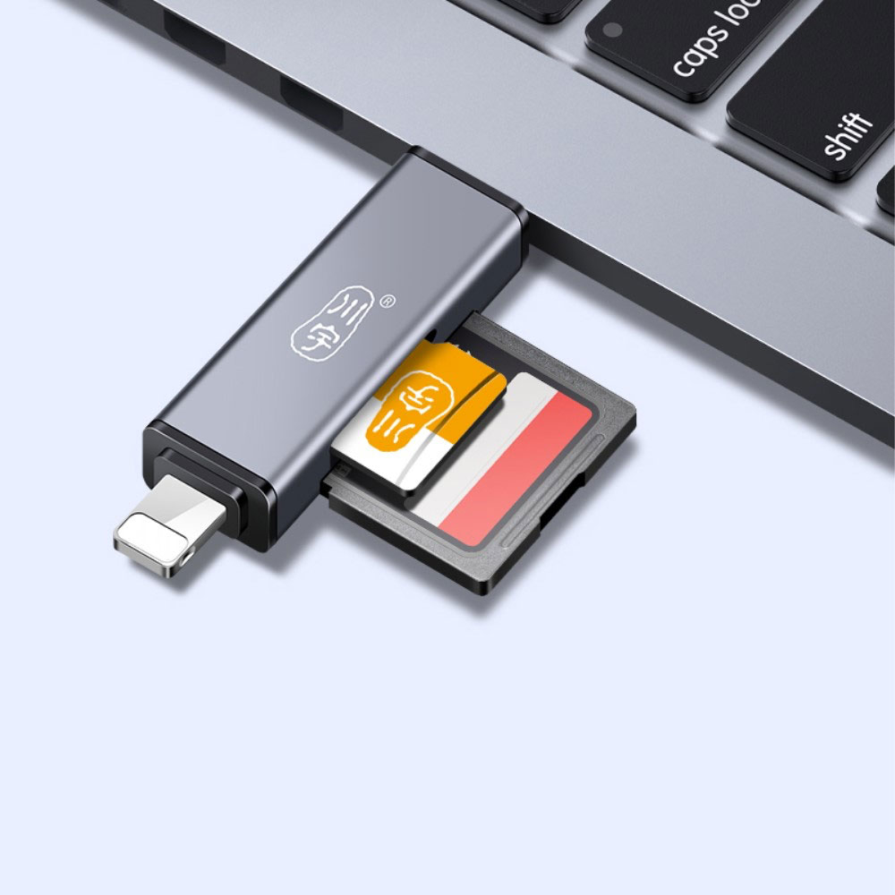 3in1 USB 3.0 / USB C / Lightning Kartenlesegerät Card Reader SD und Micro SD Speicherkarten - Grau