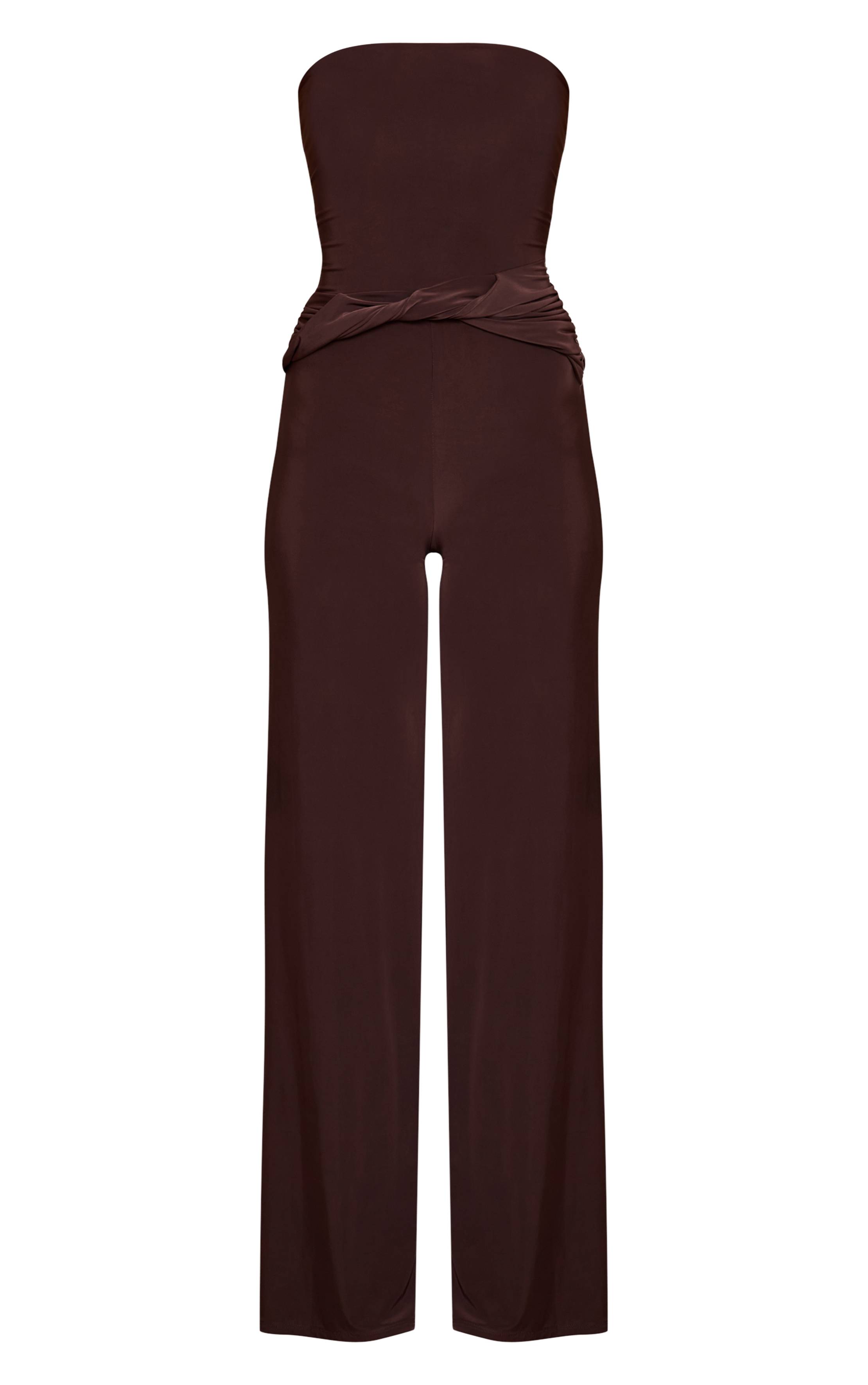 Chocolat Combinaison Pantalon Droit À Bandeau Slinky Avec Torsade Drapée