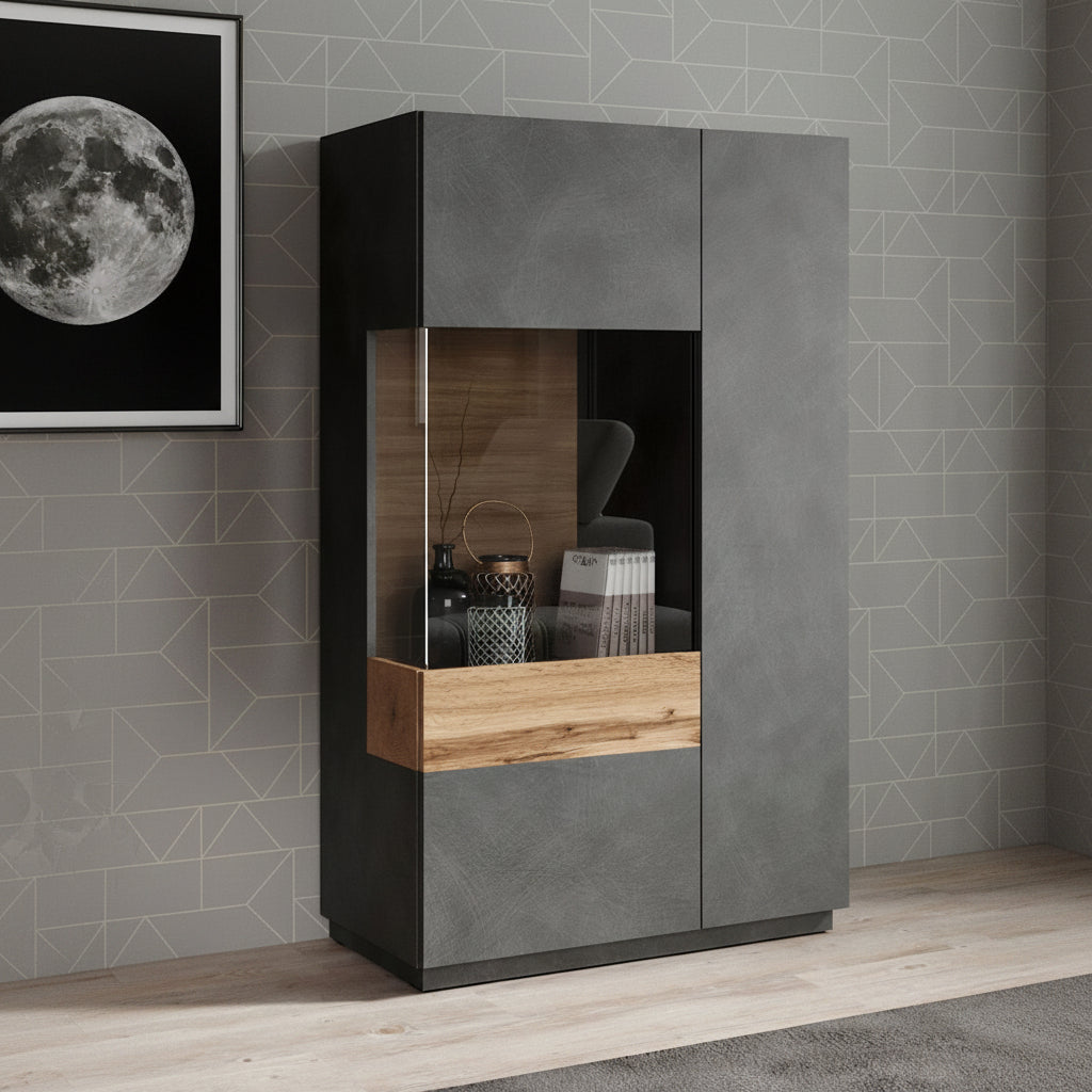 Sublime - Vitrinekast - Grijs/eiken - 80x40x138 cm