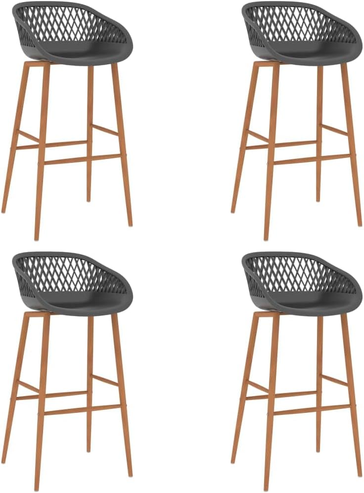 4 Barhocker Grau Set mit ergonomischem Netzrücken und Metallbeinen in Holzoptik - Robuste PP Sitzgelegenheit für die Bartheke, langlebig und einfach montierbar UL2339694