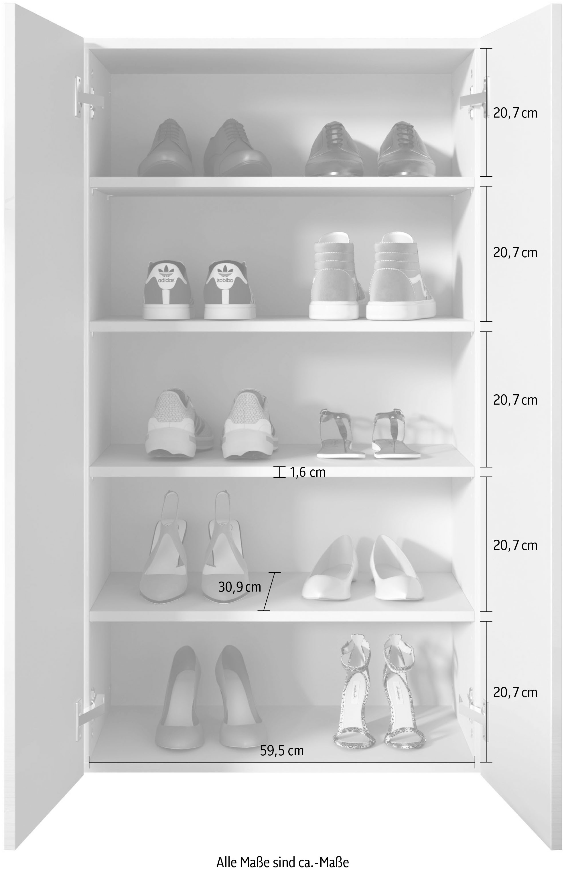INOSIGN Schuhschrank »SMILE Breite 63 cm, Höhe 114 cm, Schuhregal mit 5 Ebenen,« Schuhkommode in Weiss Hochglanz Lack
