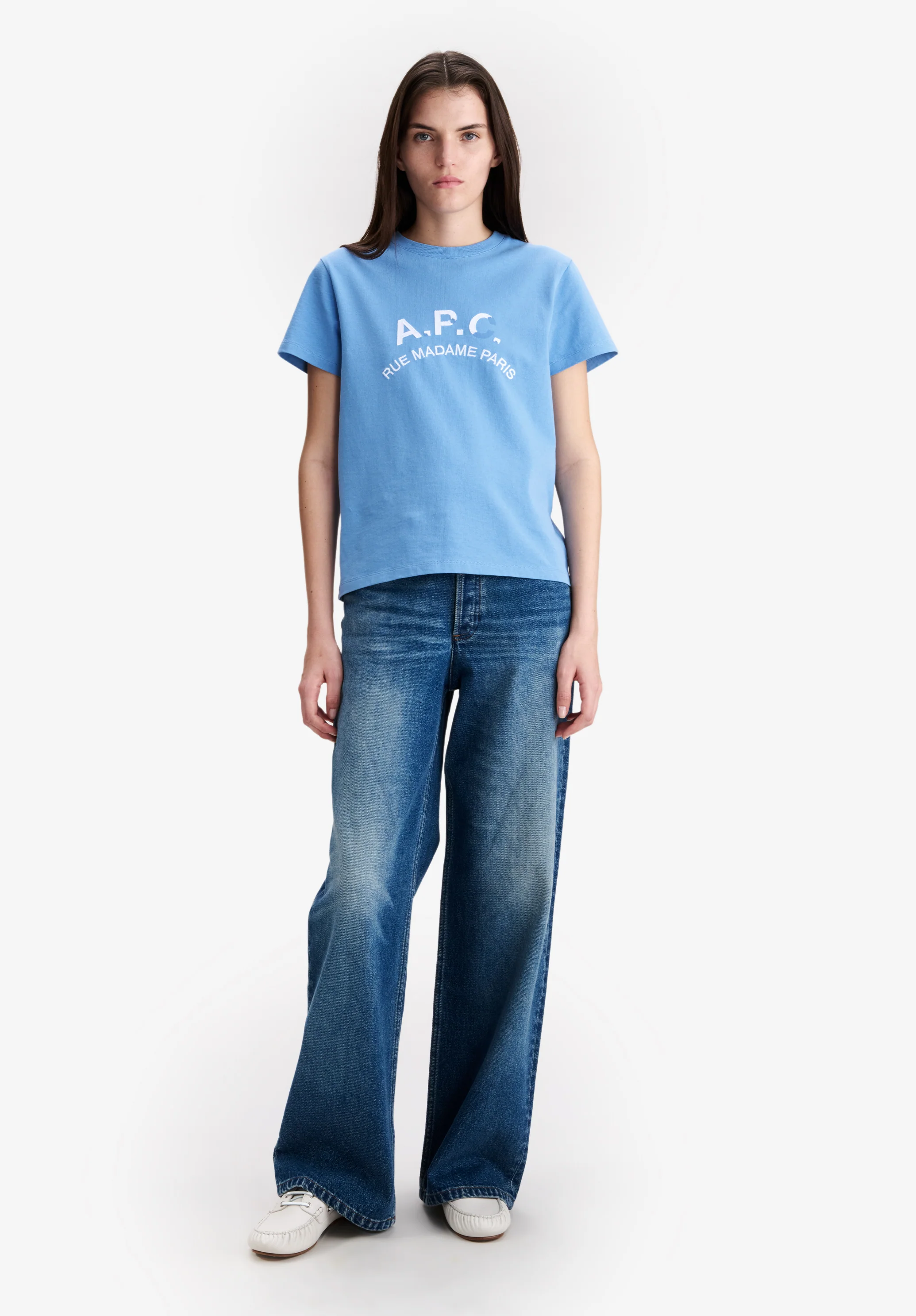 T-shirt bleu clair à logo A.P.C. effet vintage - Bleu clair