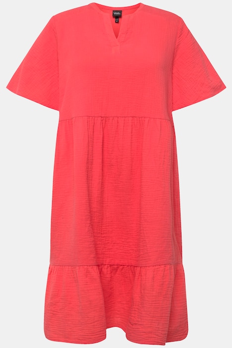Musselin-Kleid, A-Linie, Tunika-Ausschnitt, Halbarm