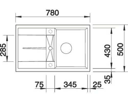 Blanco METRA 45 S spoelbak, 780 x 500 mm, vulkanisch grijs, 527288