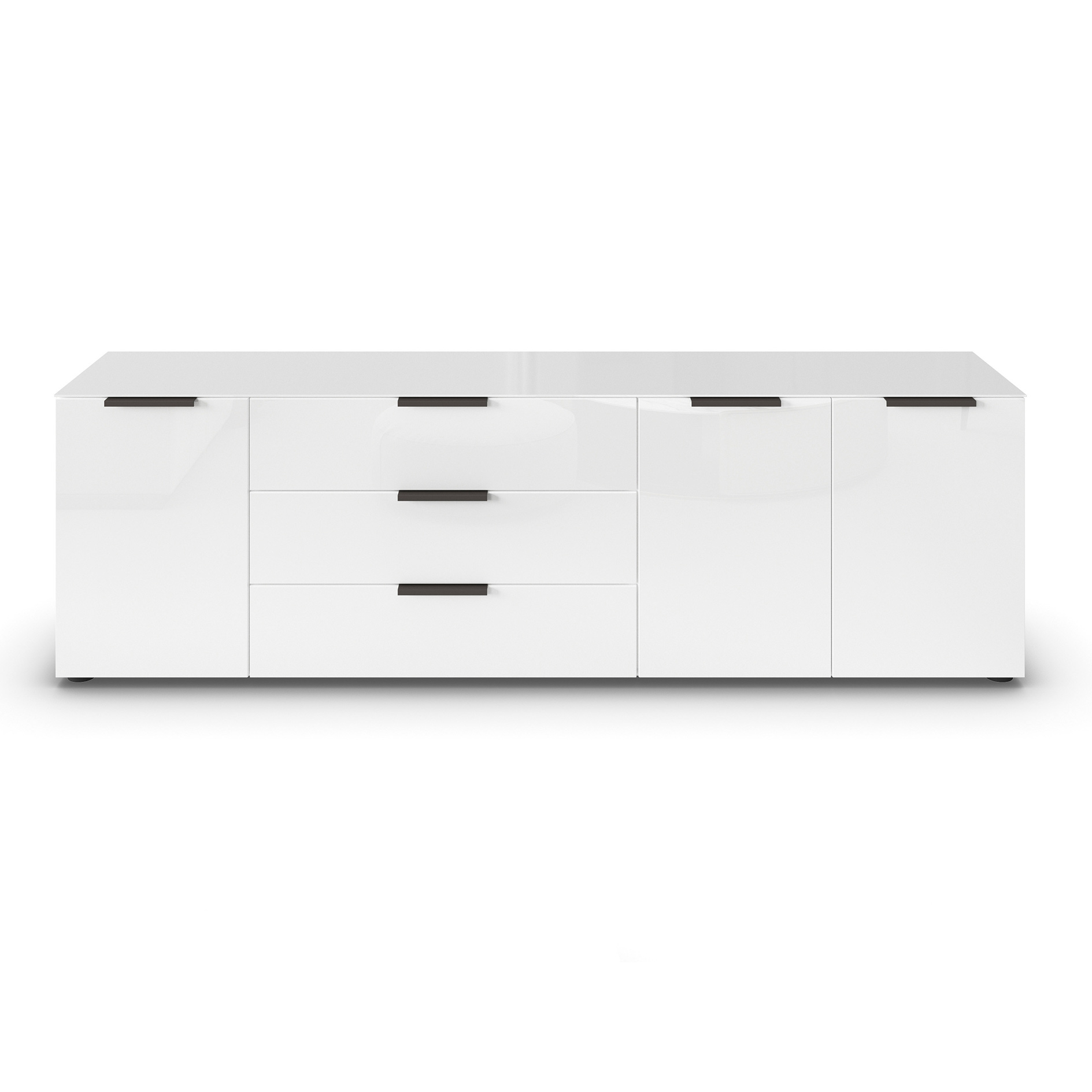 Lowboard - alpinweiß - weiß - Glasfront - 199 cm