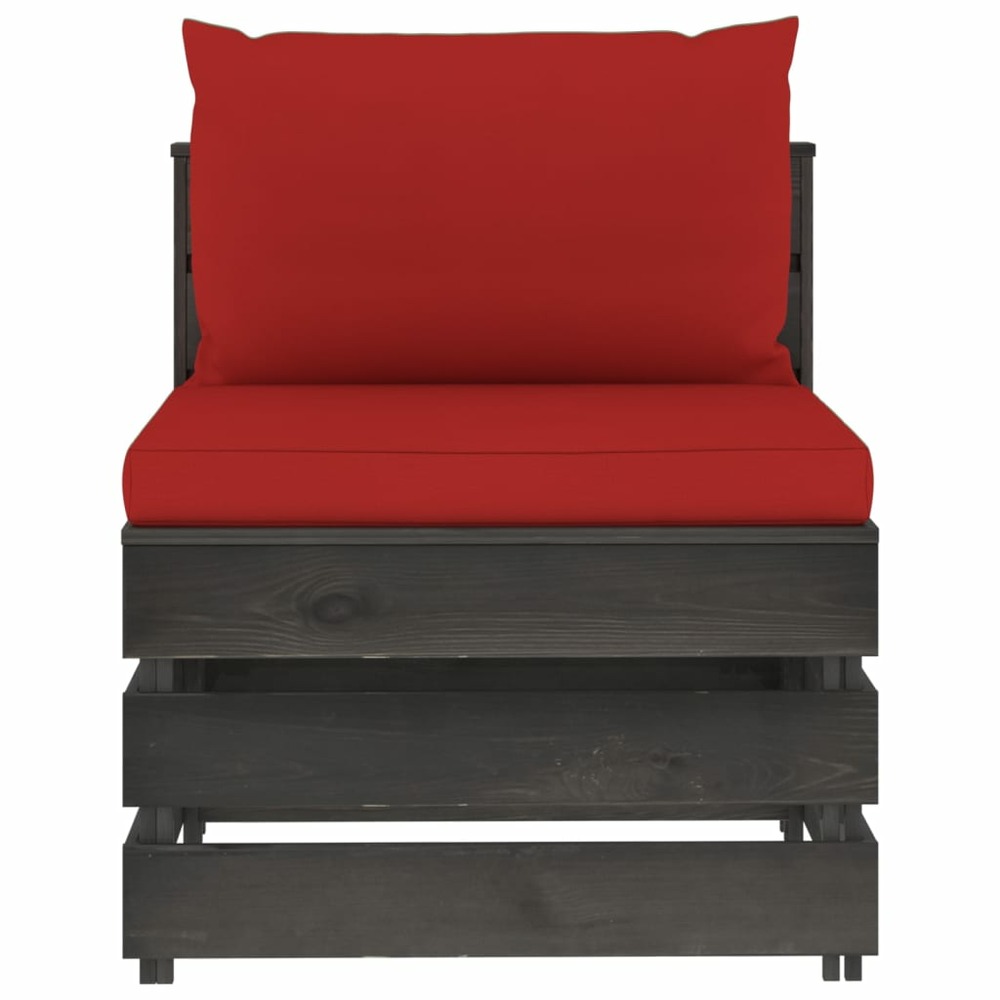 Salon de jardin meuble d'extérieur ensemble de mobilier 9 pièces avec coussins bois imprégné de gris