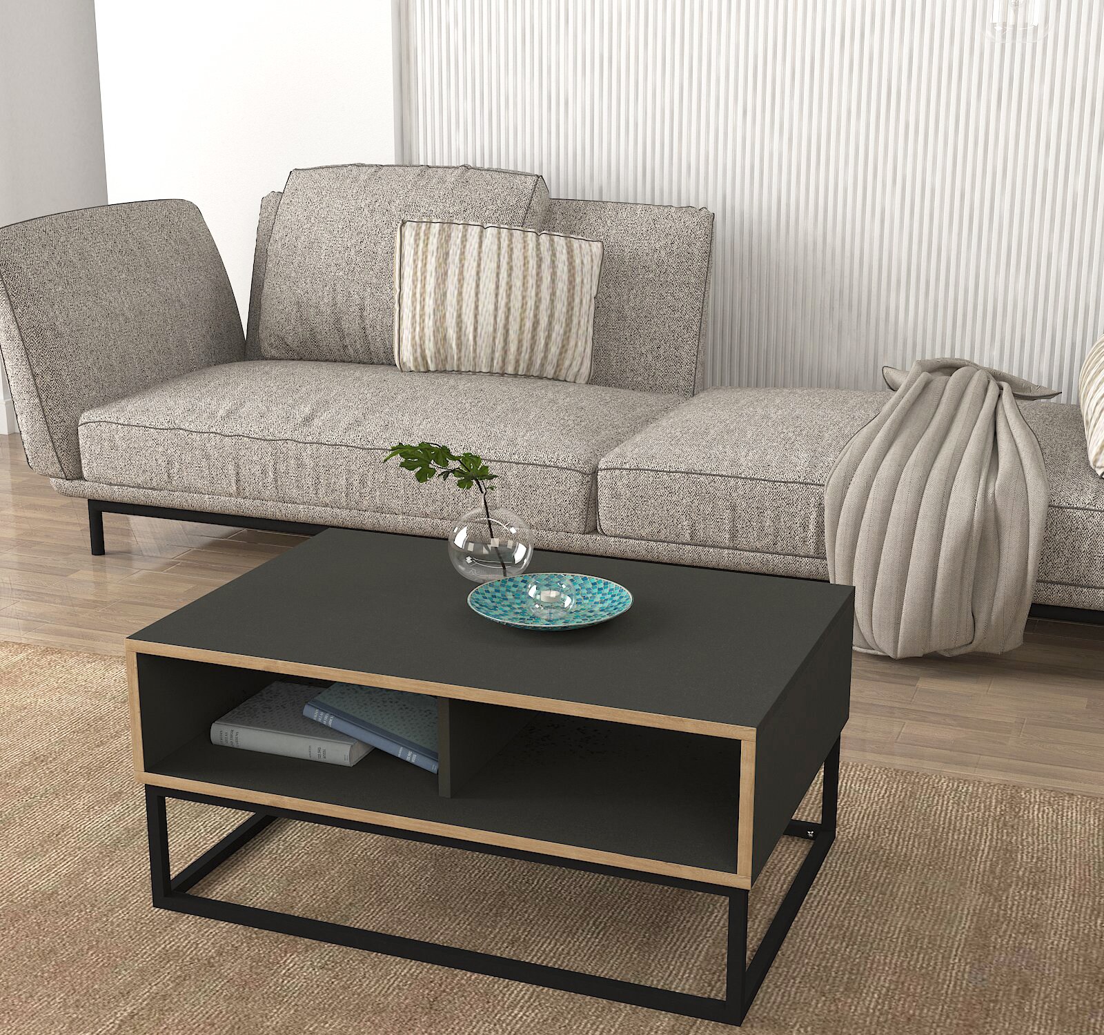 Couchtisch Dolores mit Metallfüßen Anthrazit Safir