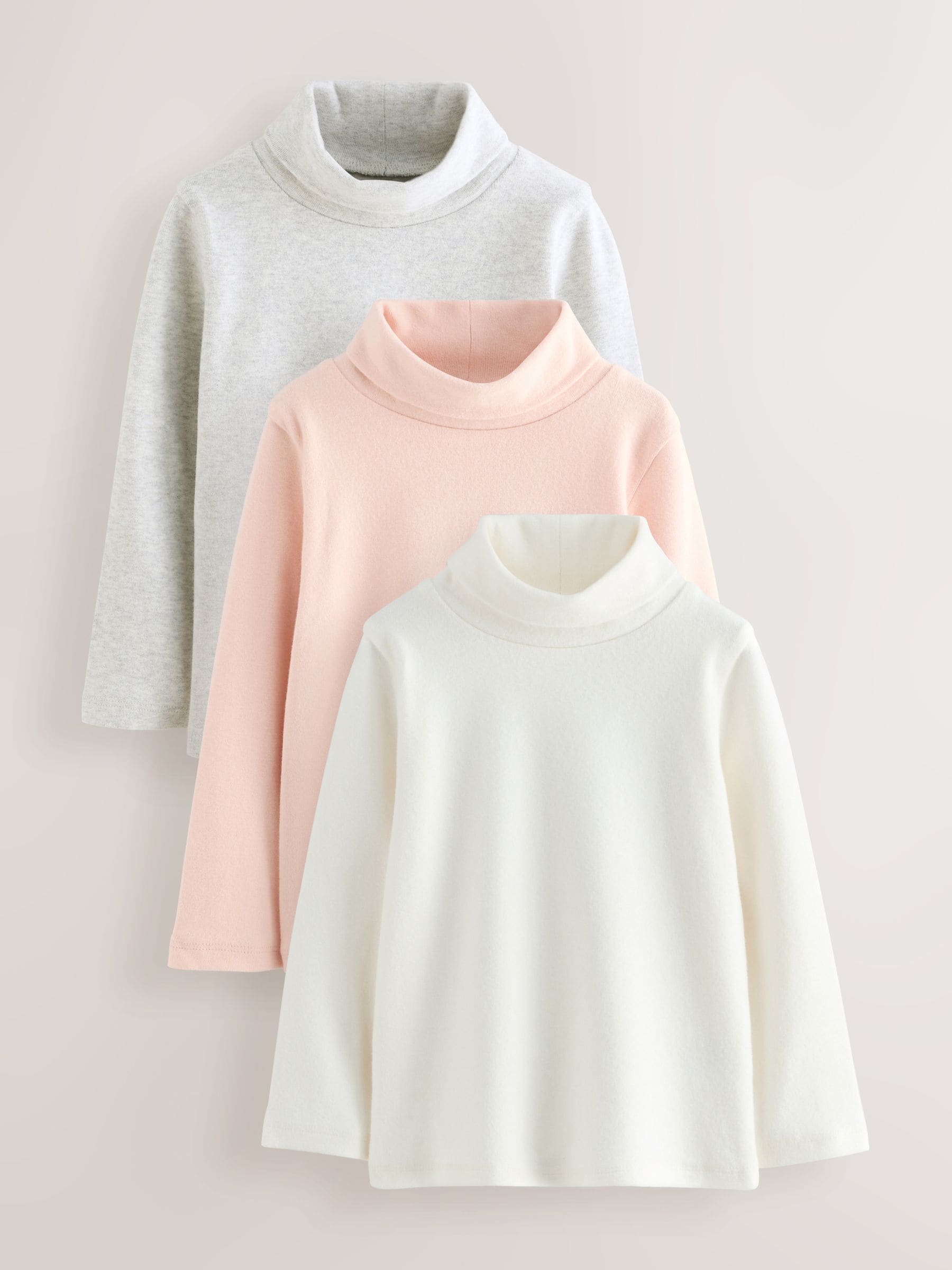 Roze/crème - Set van 3 tops met rolkraag (3mnd-7jr)