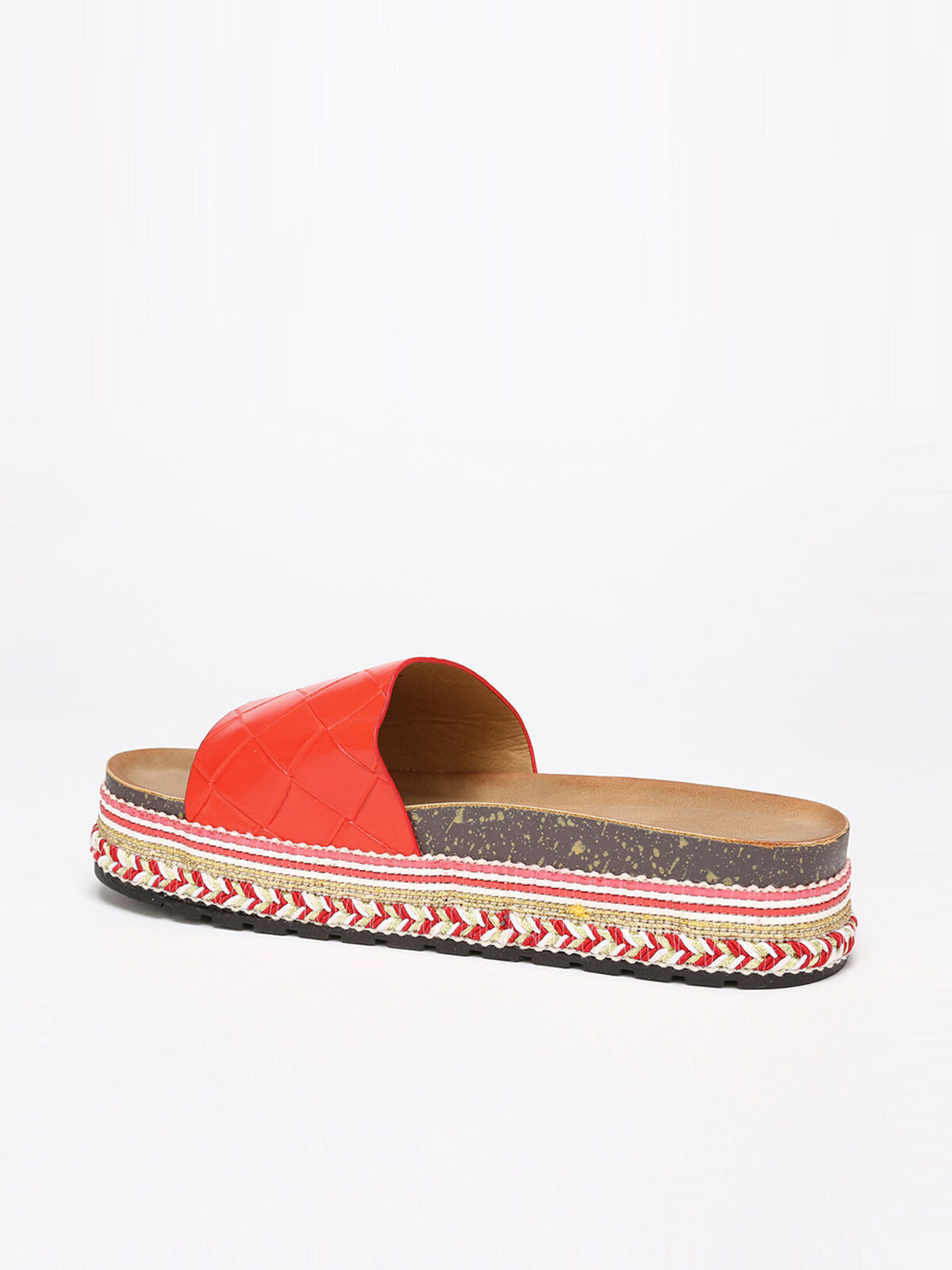 Mules à plateforme ethnique et strass- Rouge