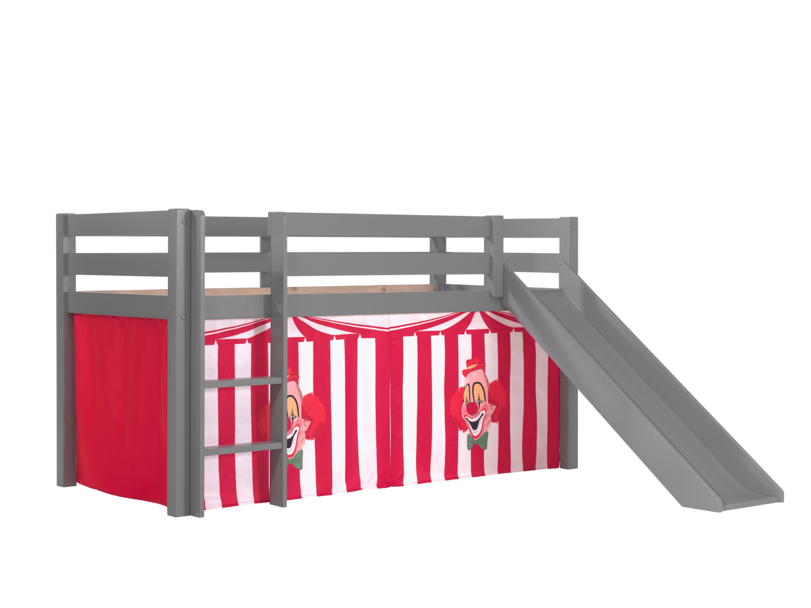 Halbhochbett PINO - Zirkus - grau - Kiefer massiv - mit Rutsche - 90x200 cm