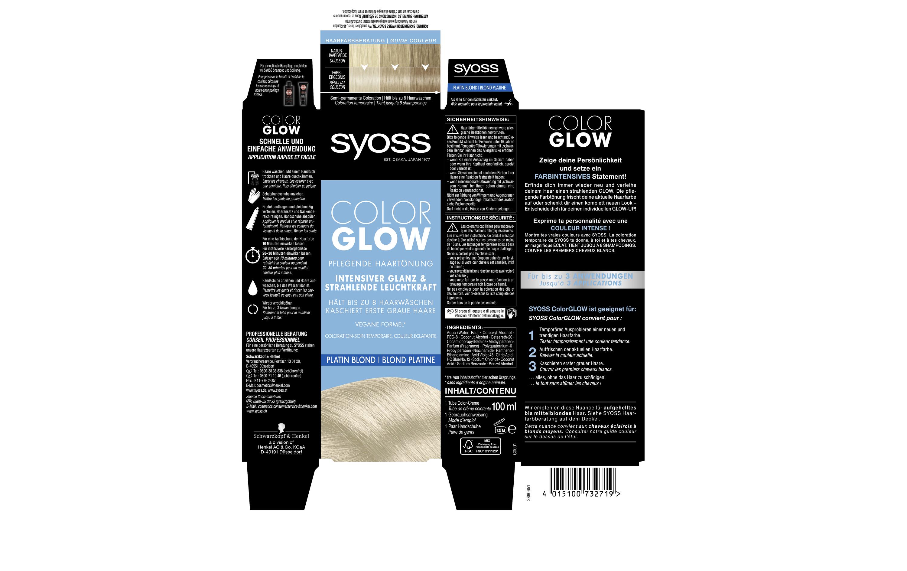 Haarcoloration Color Glow Platin BlondPflegende Haartönung verleiht Glanz und Leuchtkraft