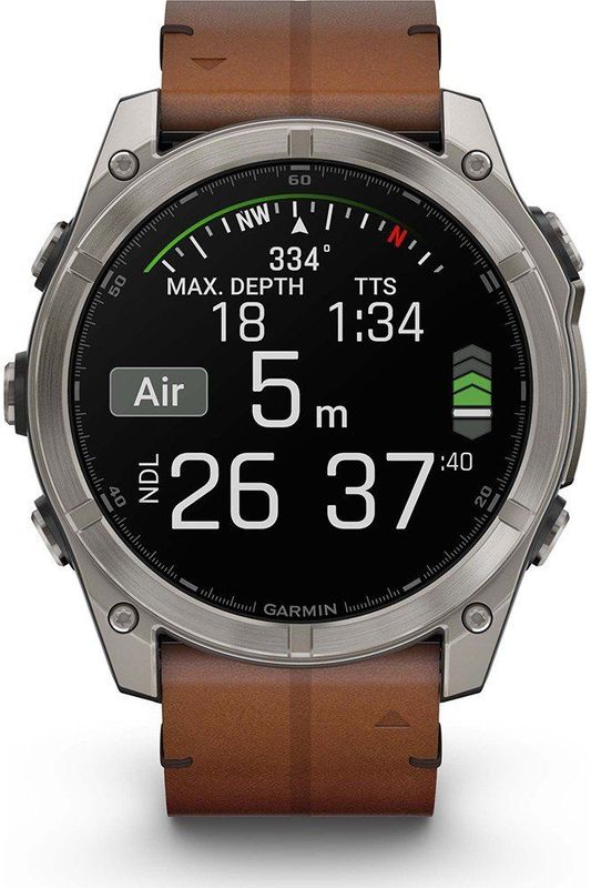 Garmin - Fenix 8 Sapphire - Smartwatch - Grijs - Leren Band Bruin
