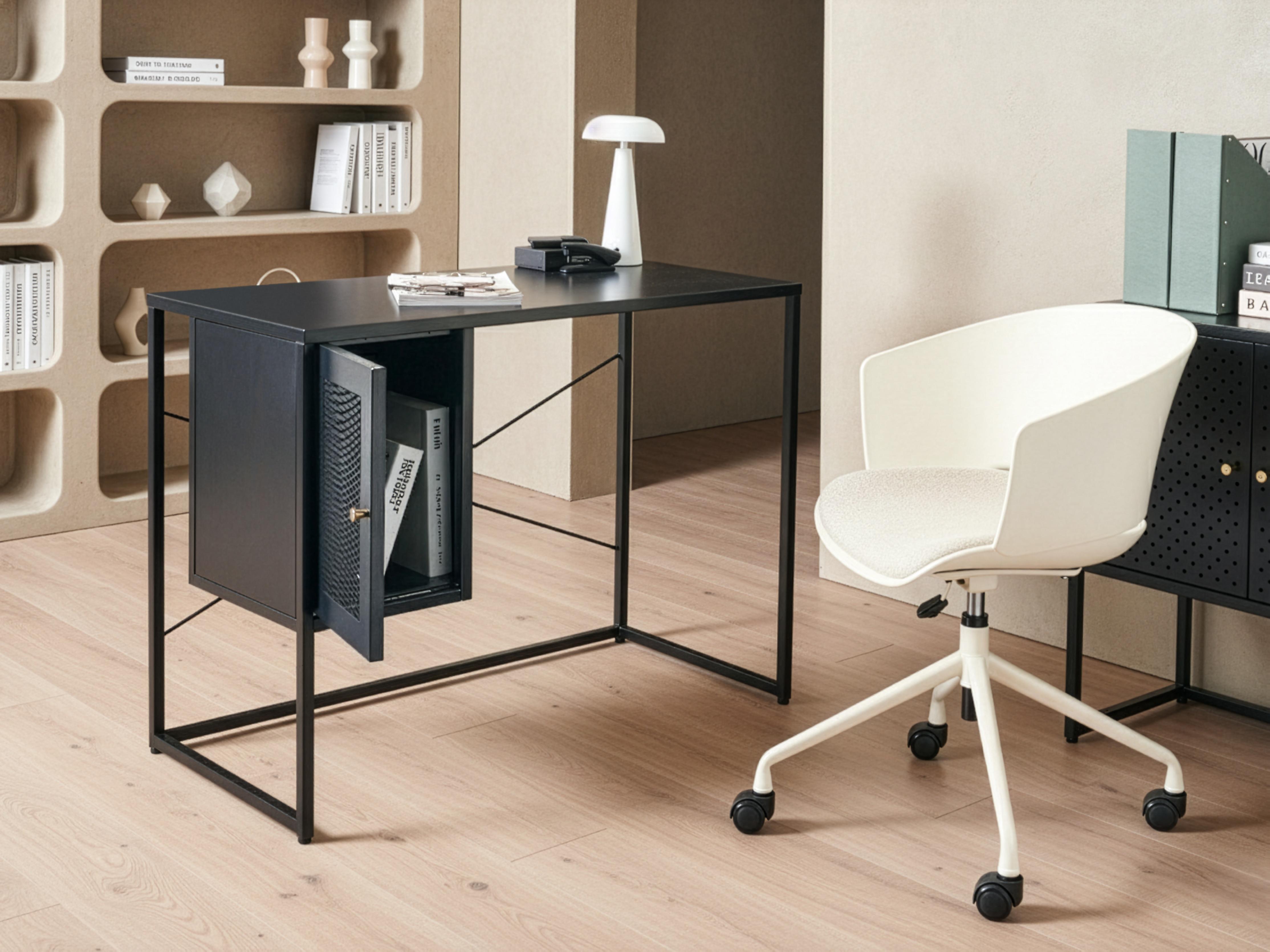 Bureau HARJO Zwart 100 cm 50 cm met opbergruimte