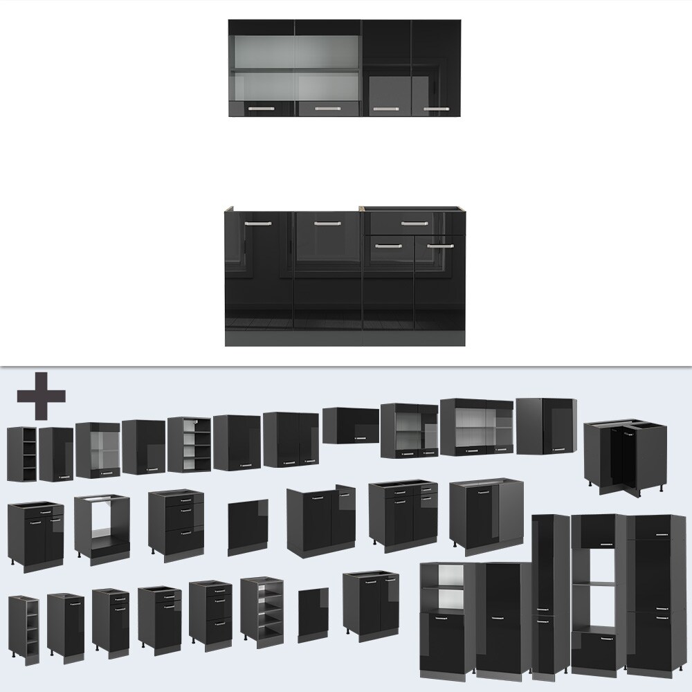 Vicco Küchenzeile R-Line Solid Anthrazit Schwarz 140 cm modern Küchenschränke Küchenmöbel