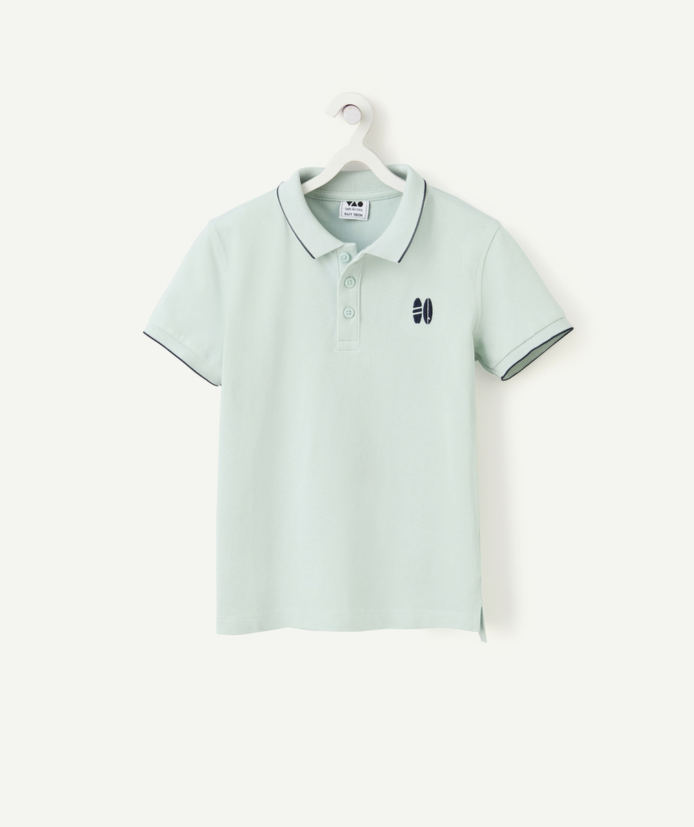 polo garçon en coton biologique bleu avec motifs surfs brodés