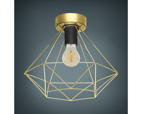 Plafondlamp, 1-lichts, HxØ 27,5x32,5 cm, Tarbes messing/geborsteld